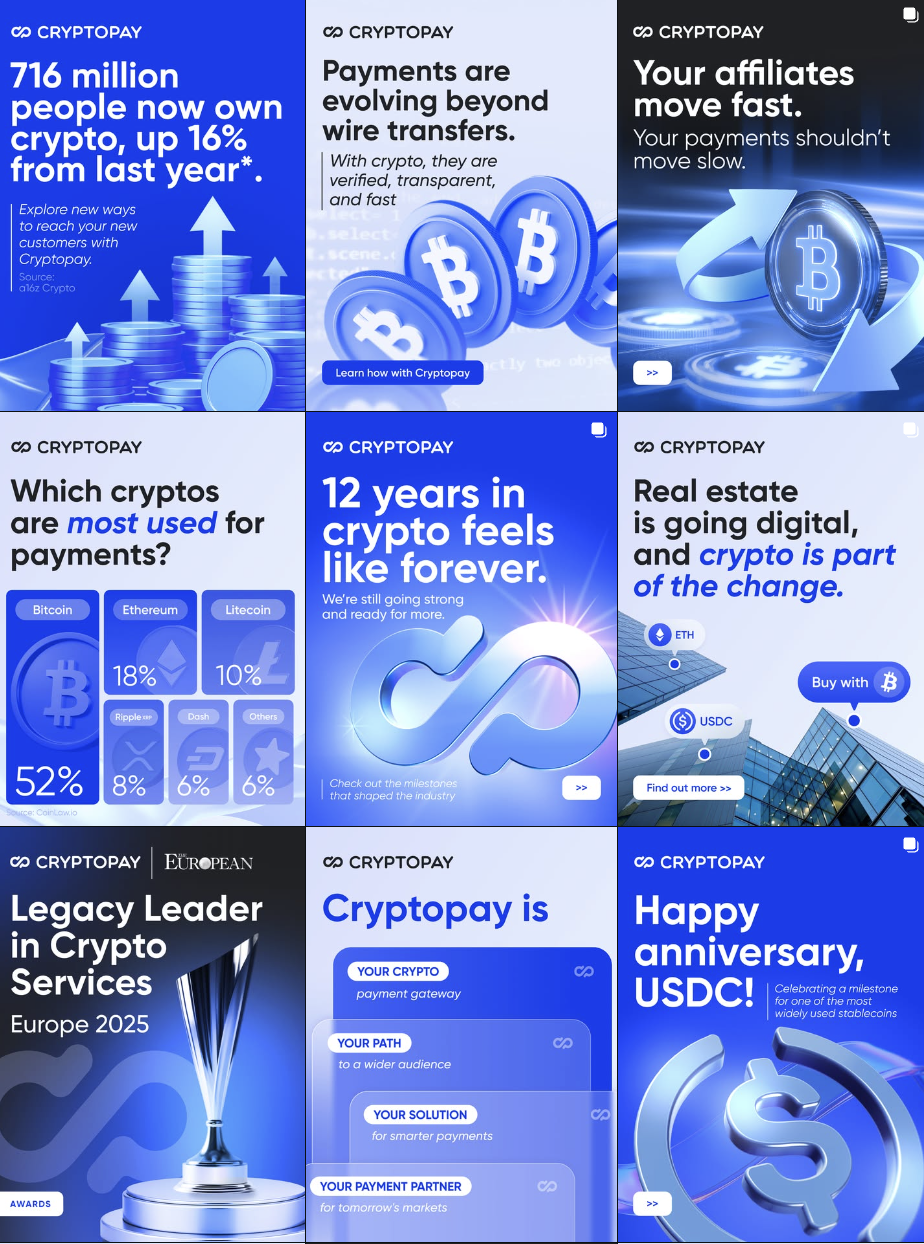CryptoPay content and campaign visuals